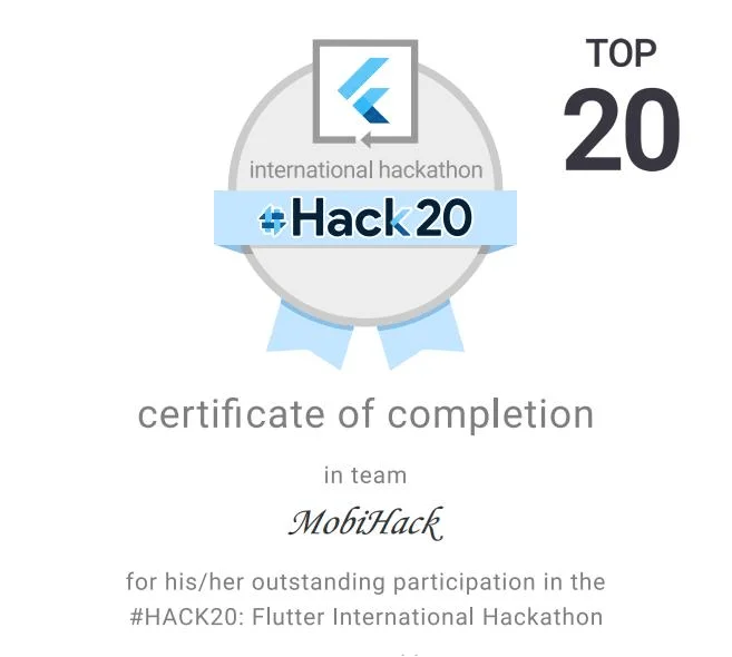 Top 20 in International Flutter Hackathon 2020